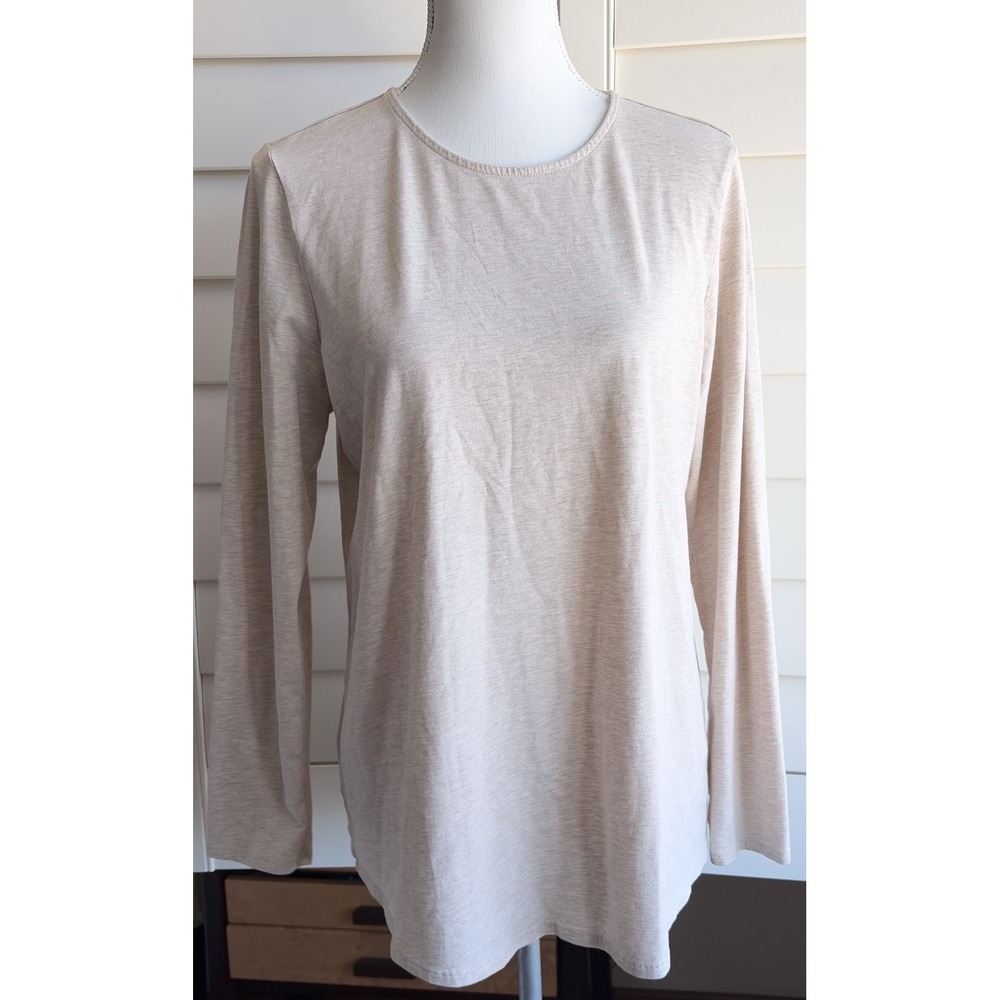 J Jill Pure Long Sleeve Shirttail Tee M Tan Oatmeal Neutral Long Sleeve Pima Top
